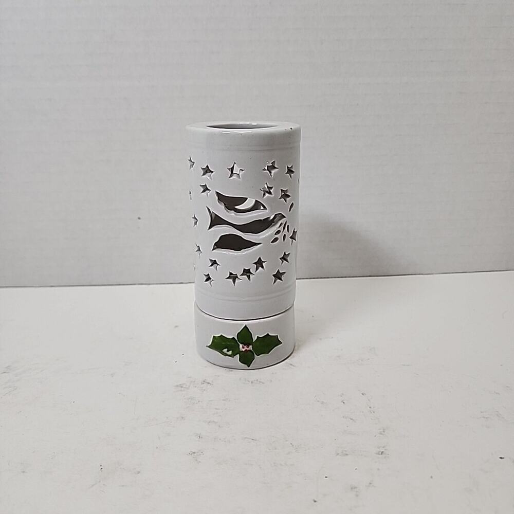 Vtg Silvestri Christmas Ceramic Luminary Tea Light Dove, Stars